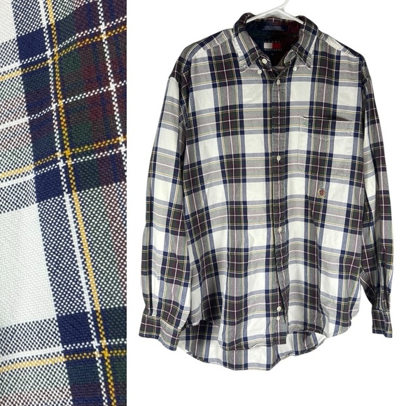 Tommy Hilfiger Plaid Crest Logo Button Down Top Large - Picture 1 of 5